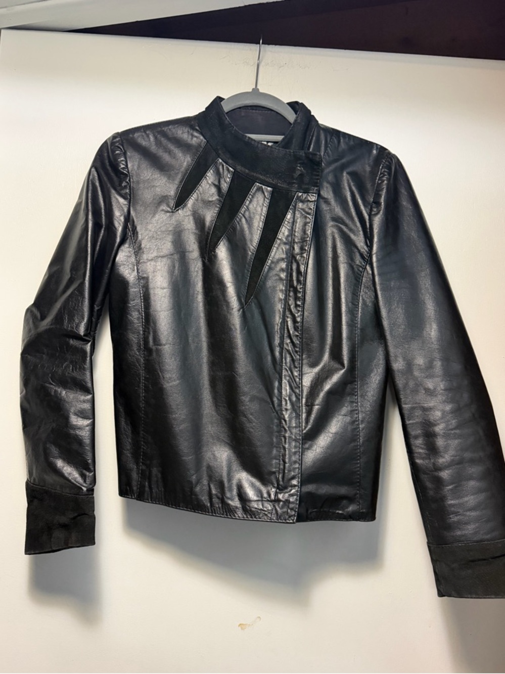 Vintage 1980s Black Leather Jacket with Suede Accents New Wave Style